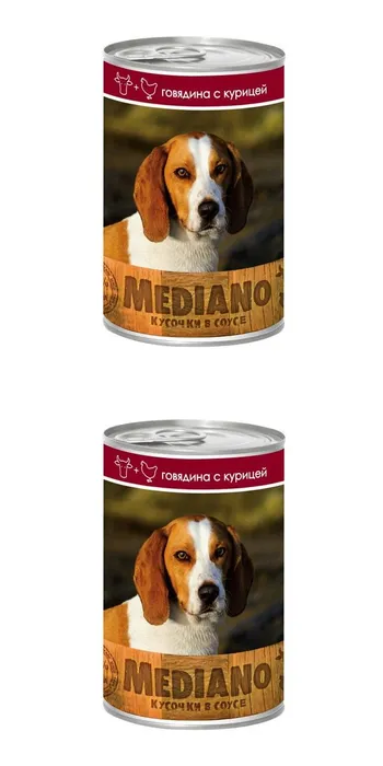 Консервы для собак VitaPRO MEDIANO говядина с курицей кусочки в соусе 2 шт по 400 г