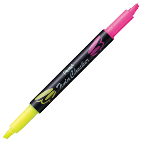

Текстовыделитель двусторонний PENTEL, ЖЕЛТЫЙ/РОЗОВЫЙ, Twin Checker, линия 3,5 мм 6 шт