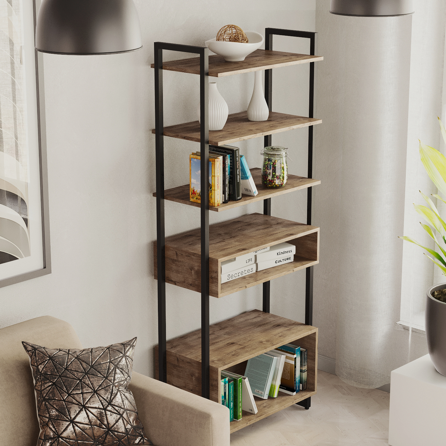 

Стеллаж лофт A1 HOME Tris 5 полок 73х39х180см Дуб Веллингтон, Коричневый, TRIS