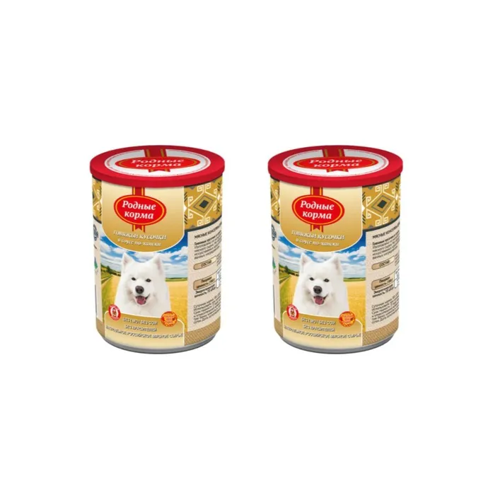 

Консервы для собак Родные корма говяжьи кусочки в соусе по-хански, 2 шт по 970 г, полезный рацион
