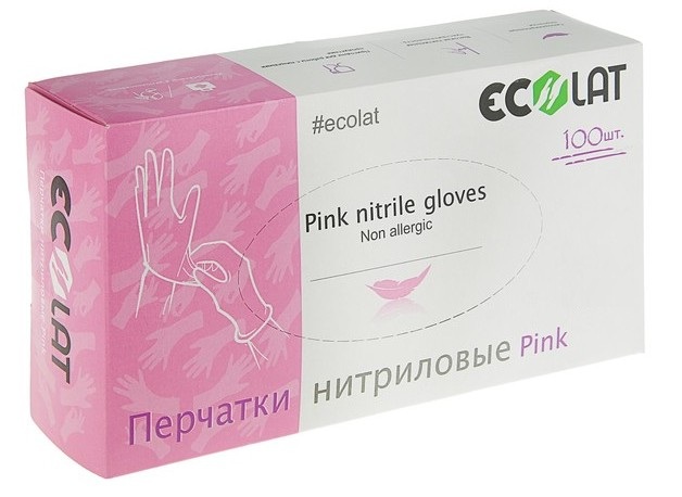 Купить 3435, Перчатки нитриловые Ecolat розовые M 100 шт., розовый