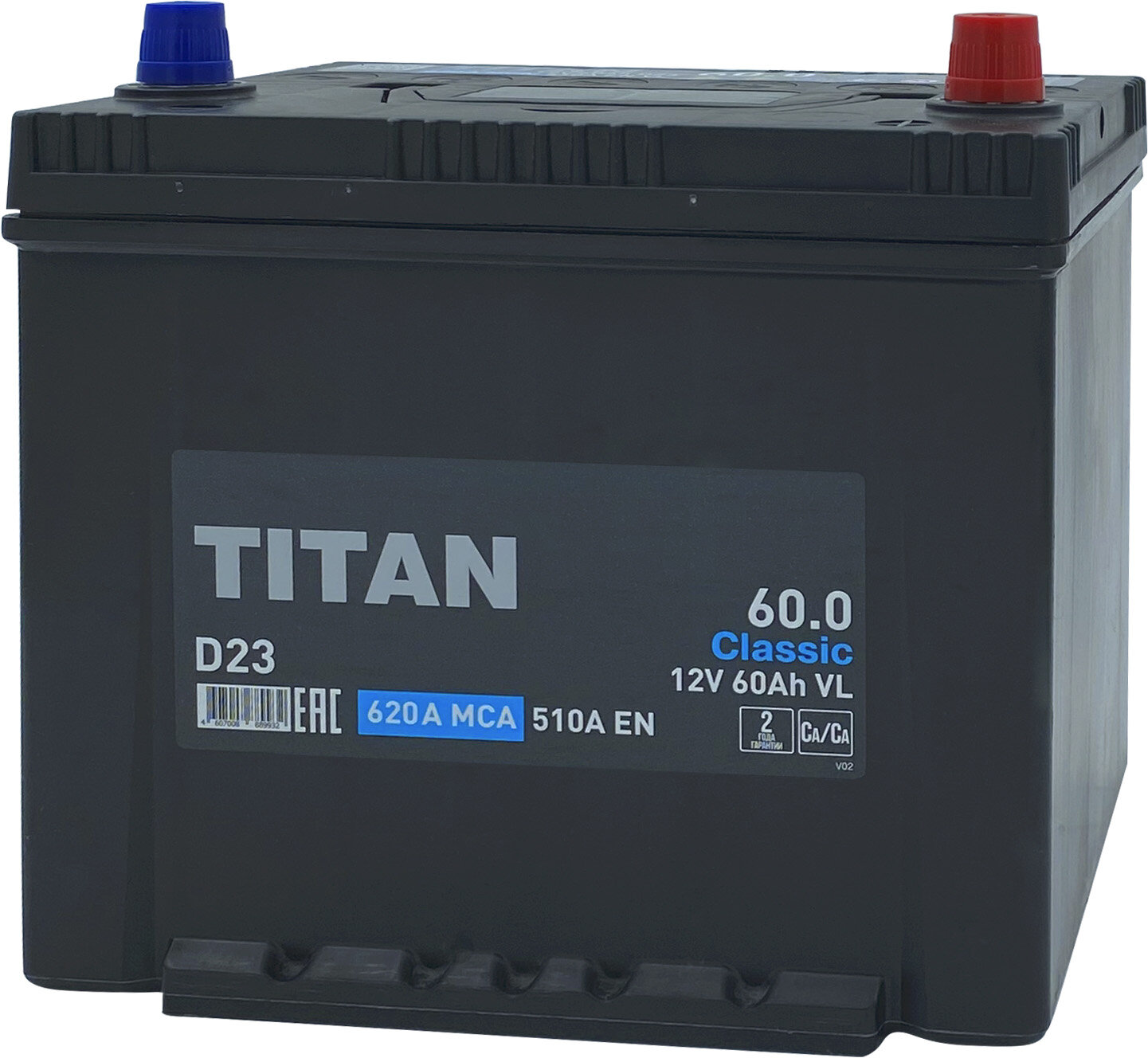 

Аккумулятор TITAN Classic Asia D23 60 Ач 510 А обратная полярность, Classic Asia D23
