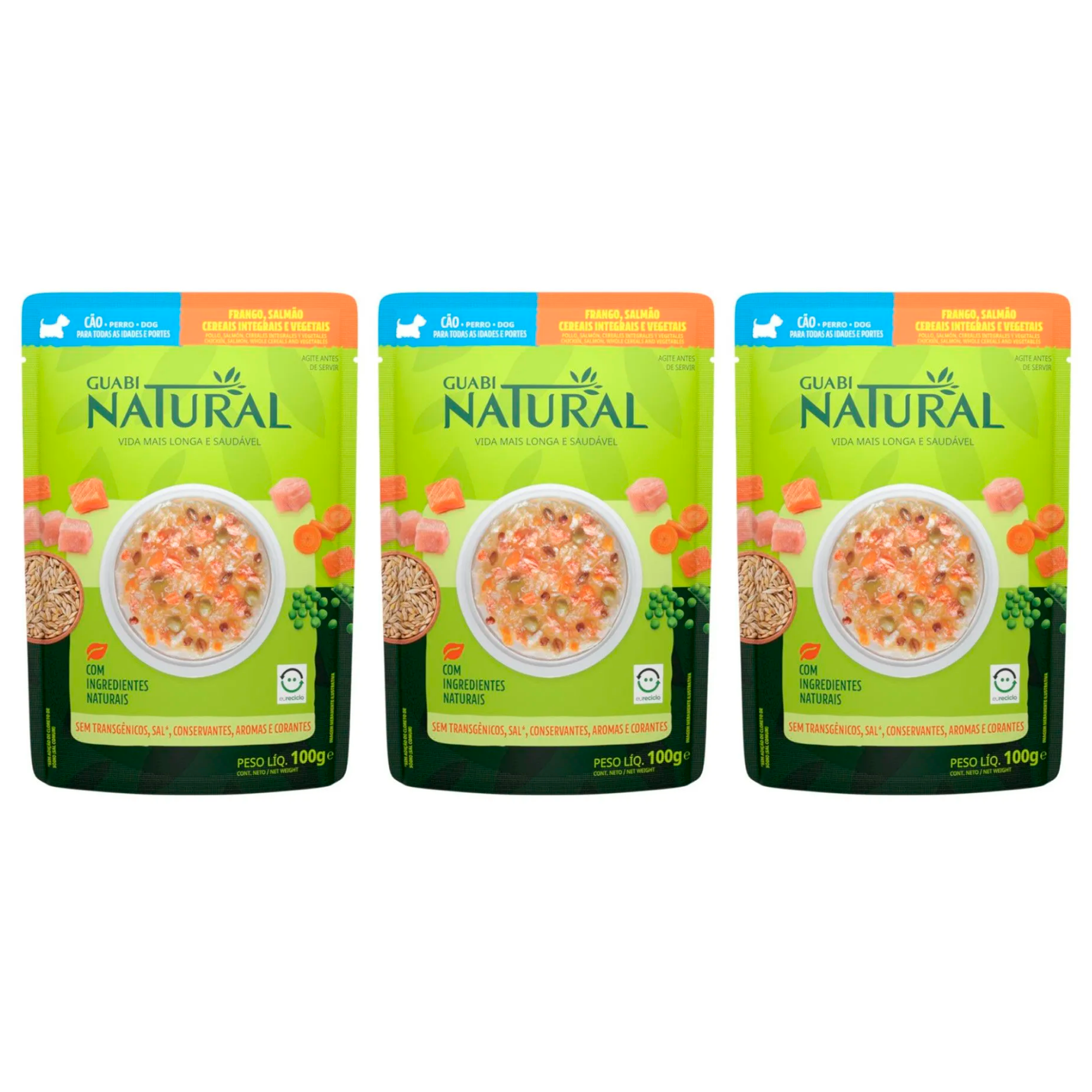 Влажный корм для собак Guabi Natural курица, лосось, злаки и овощи 3 шт по 100 г