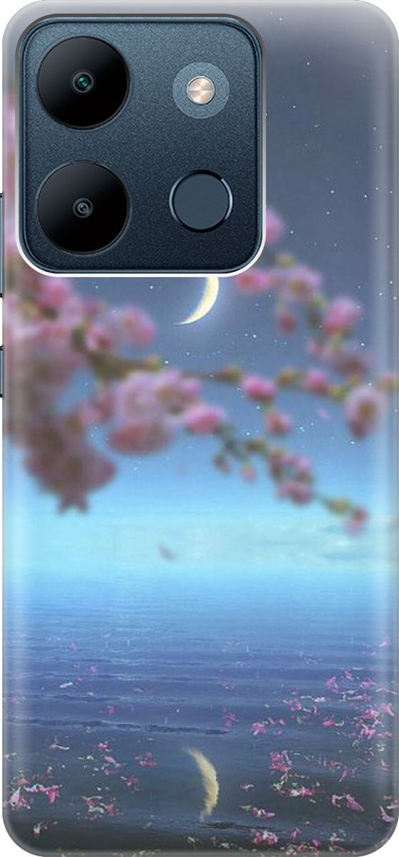 

Чехол на Infinix Smart 7/Tecno Spark Go 2023/Pop 7/Pop 7 Pro "Месяц и сакура", Белый;голубой, 158842