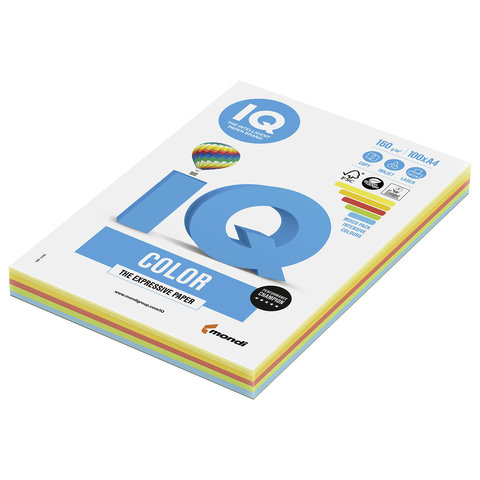 

Бумага цветная IQ color, А4, 160 г/м2, 100 л. (5 цветов x 20 листов), RB02 - 3 шт