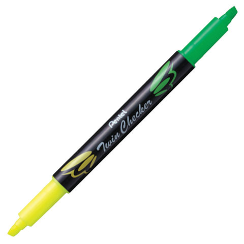 

Текстовыделитель двусторонний PENTEL, ЖЕЛТЫЙ/САЛАТОВЫЙ, Twin Checker, линия 3,5 мм, 6 шт