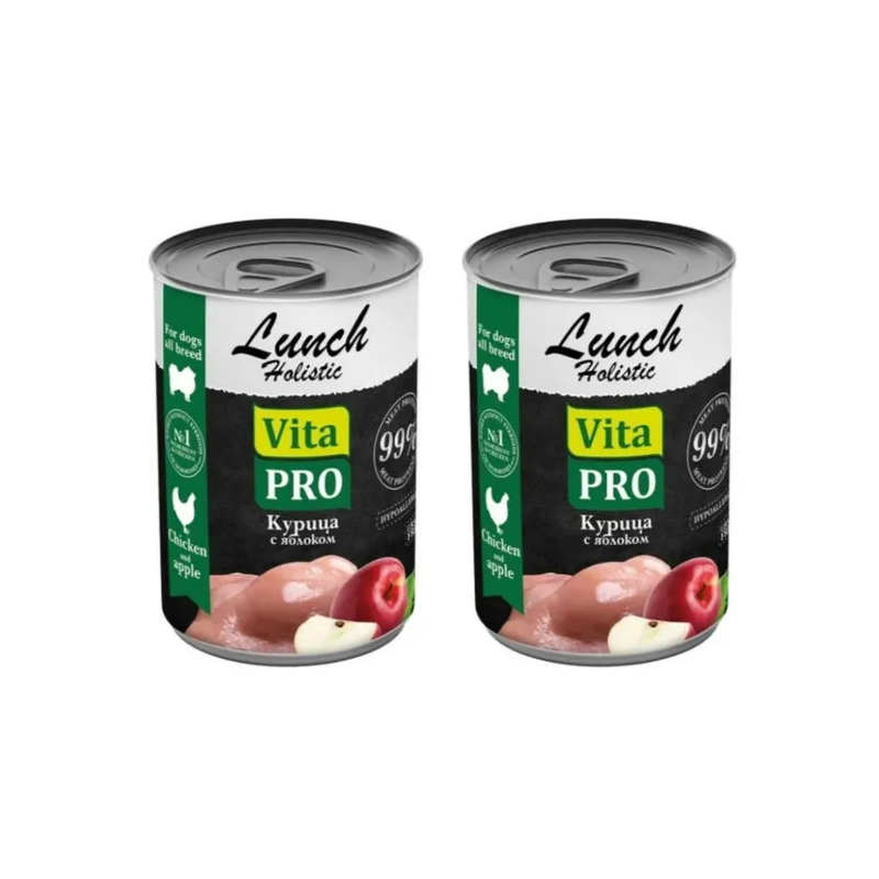 Консервы для собак VitaPRO Lunch курица с яблоком, 2 шт по 400 г