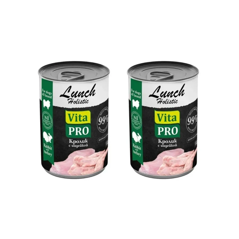 Консервы для собак VitaPRO Lunch кролик с индейкой, 2 шт по 400 г