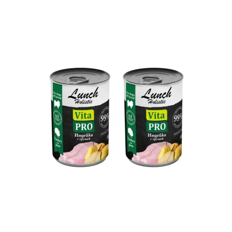 Консервы для собак VitaPRO Lunch индейка с грушей, 2 шт по 400 г