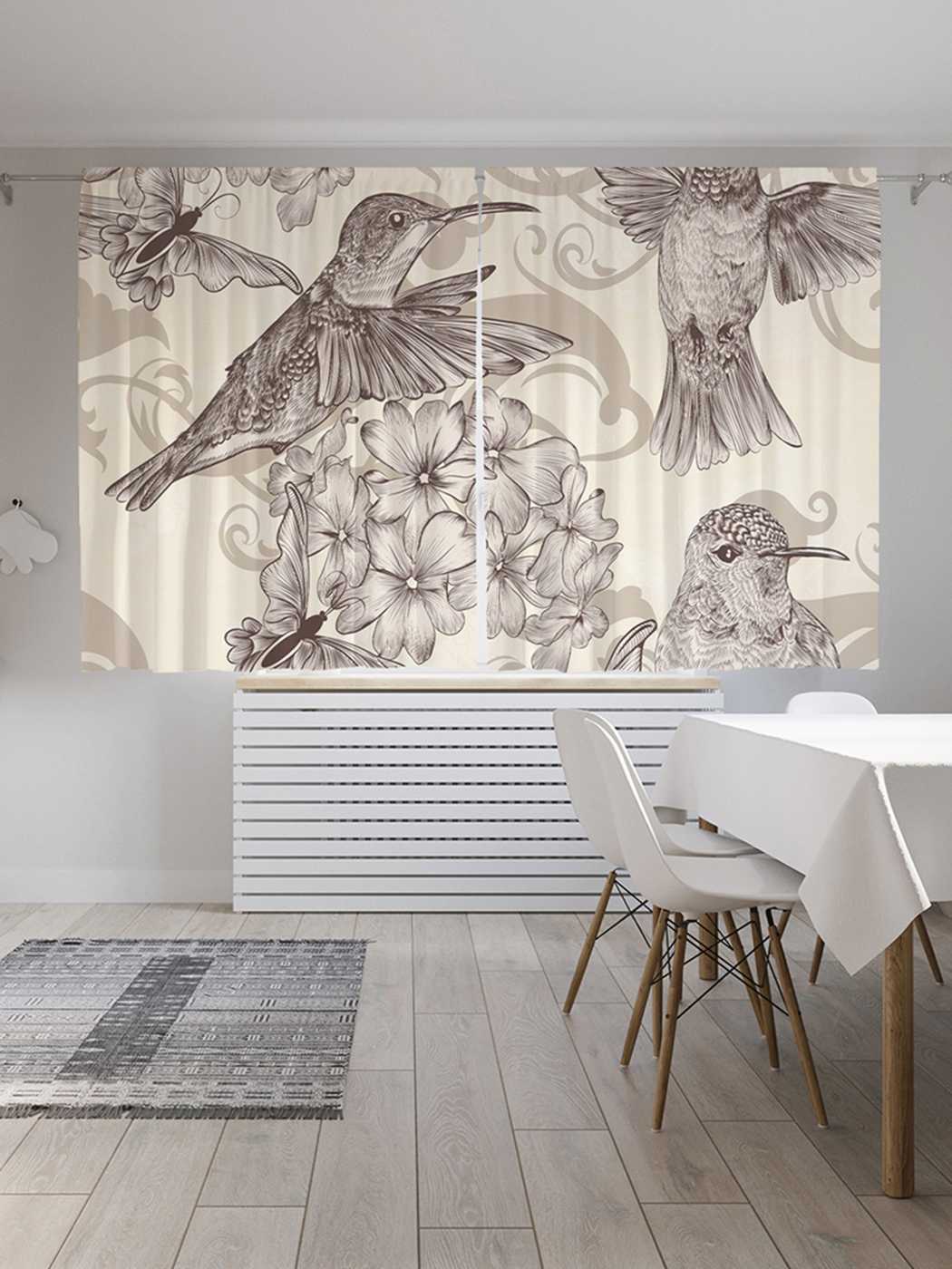 

Классические шторы JoyArty "Колибри и цветы", серия Oxford DeLux, 2 полотна 145x180 см, Колибри и цветы