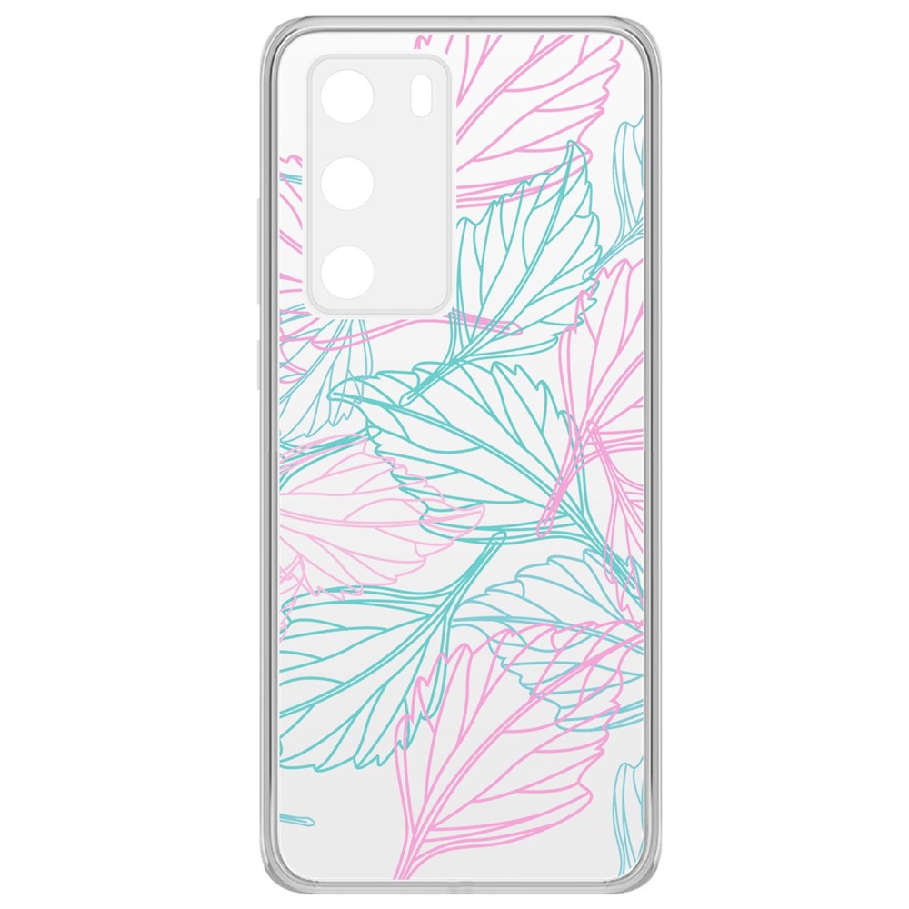 фото Чехол-накладка krutoff clear case листья паттерн для huawei p40