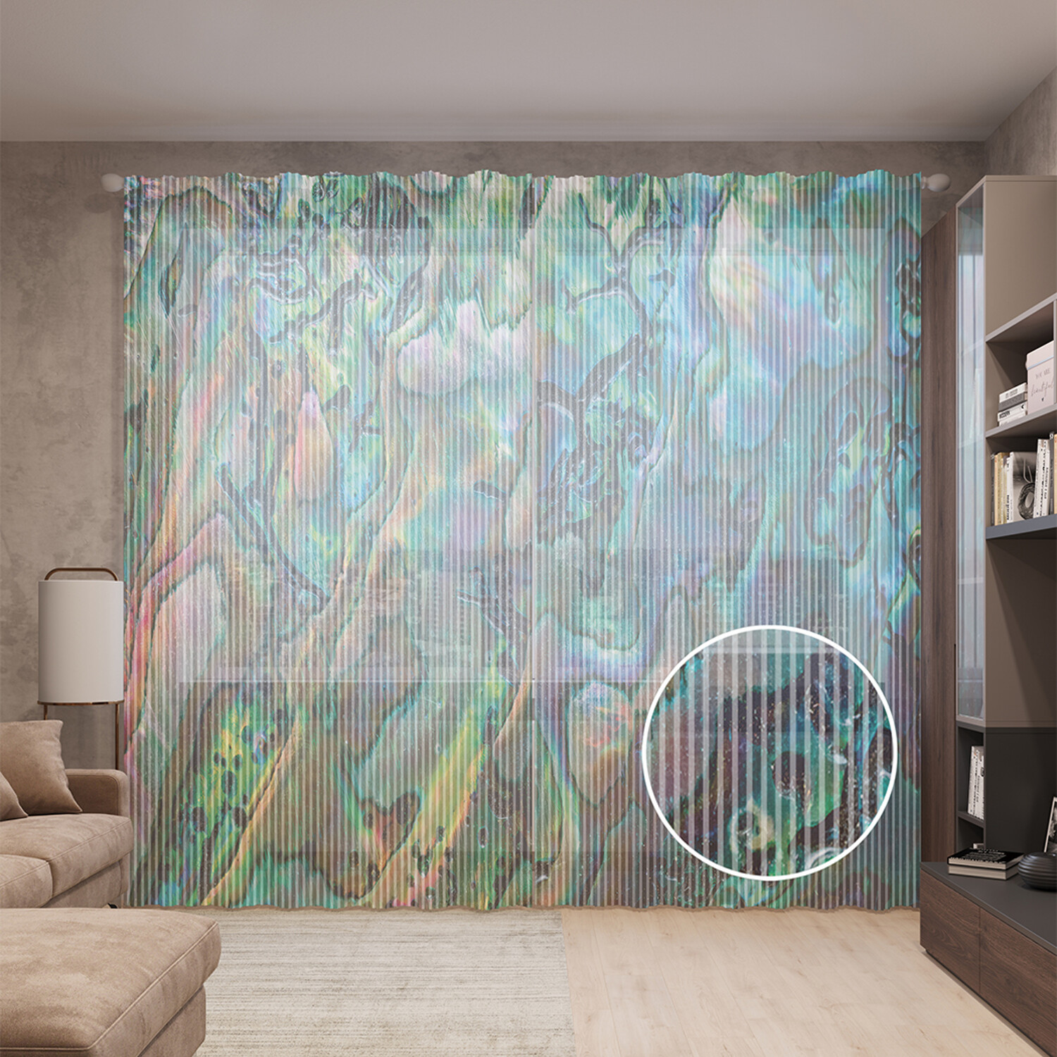 

Тюль вуаль на шторной ленте с принтом JoyArty "Морской мрамор", 310х265 см, Морской мрамор