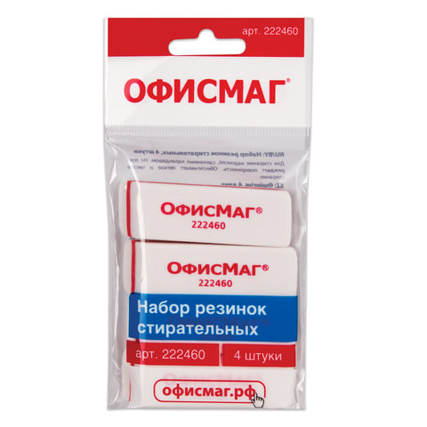 

ластиков ОФИСМАГ 4 шт, 57х18х8 мм, белые, прямоугольные, скошенные края, 222460 - 12 шт