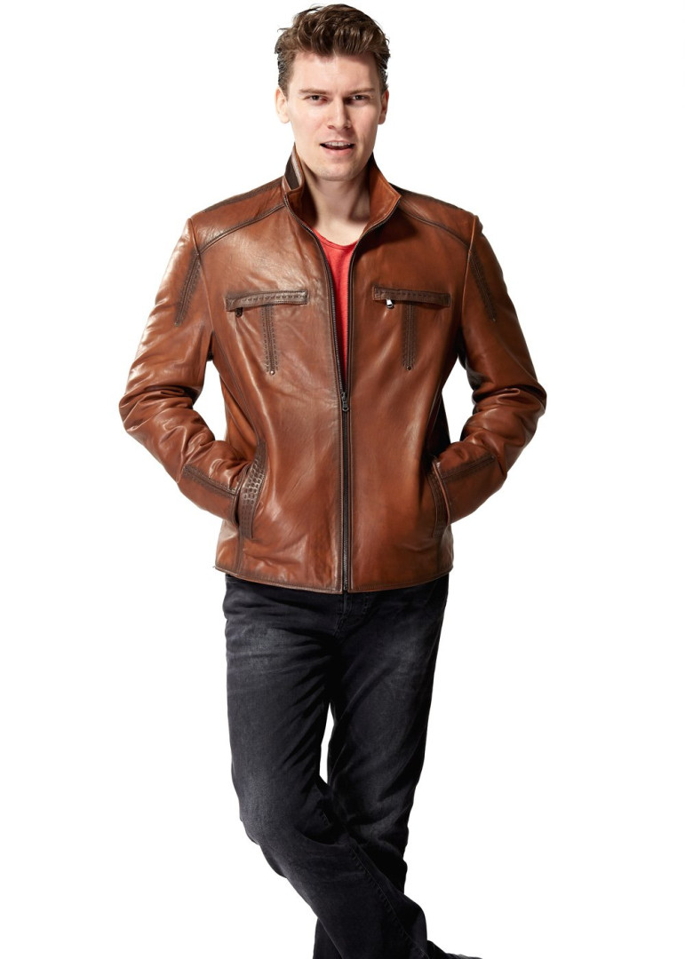 Кожаная куртка мужская Hodore H35-516K коричневая 3XL (товары доставляются из-за рубежа)