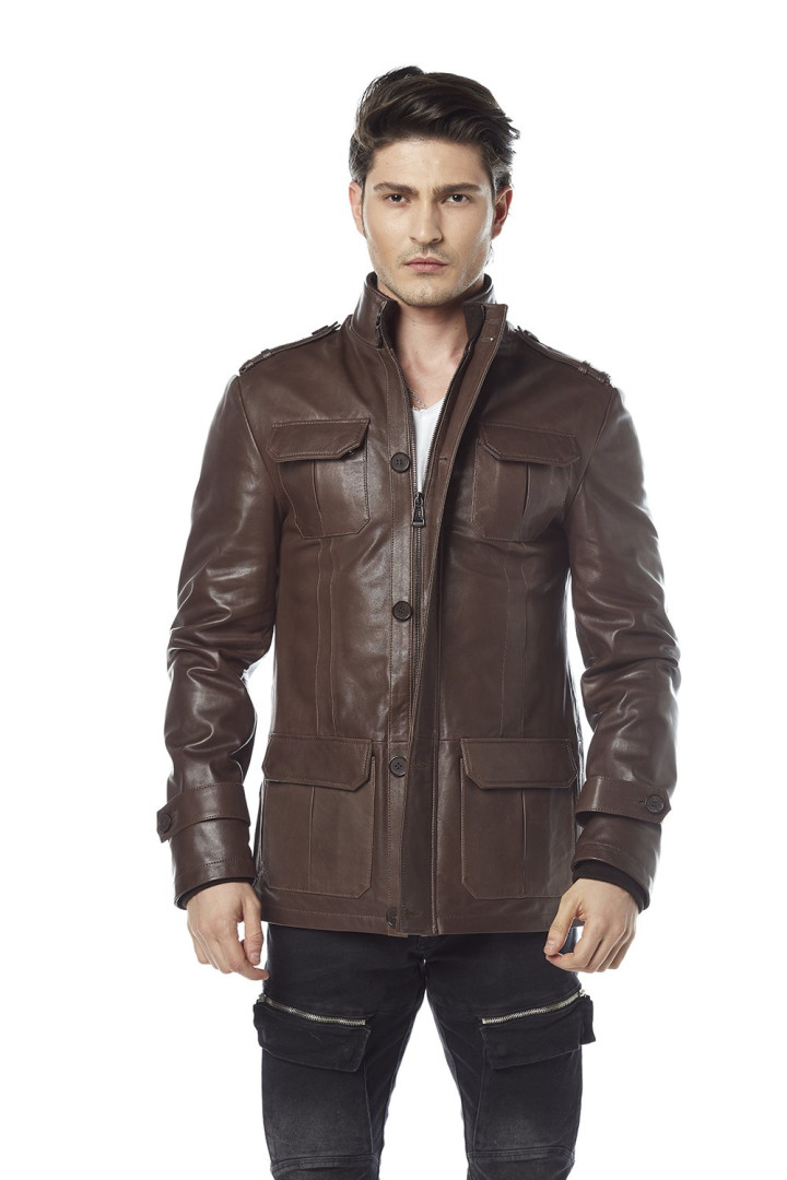 Кожаная куртка мужская Hodore H35-165-102 коричневая M (товары доставляются из-за рубежа)