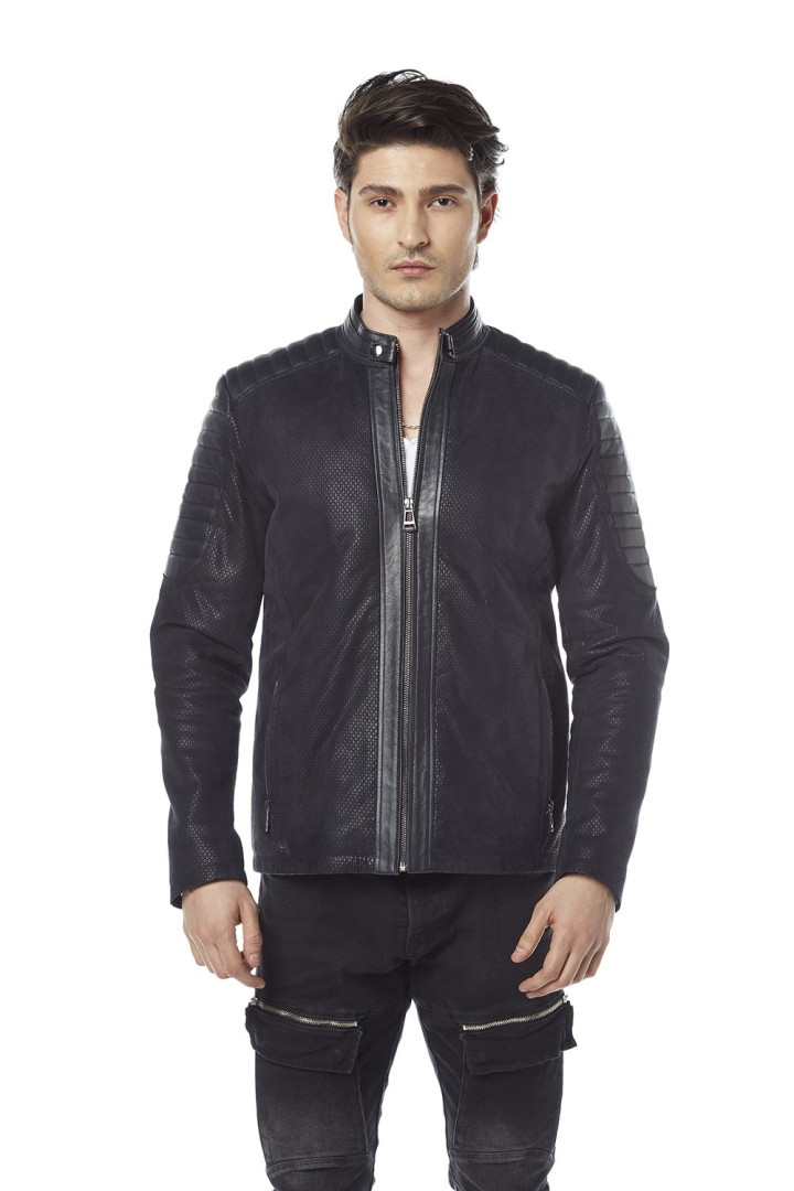 фото Кожаная куртка мужская hodore h35-8722ls синяя 3xl (товары доставляются из-за рубежа)