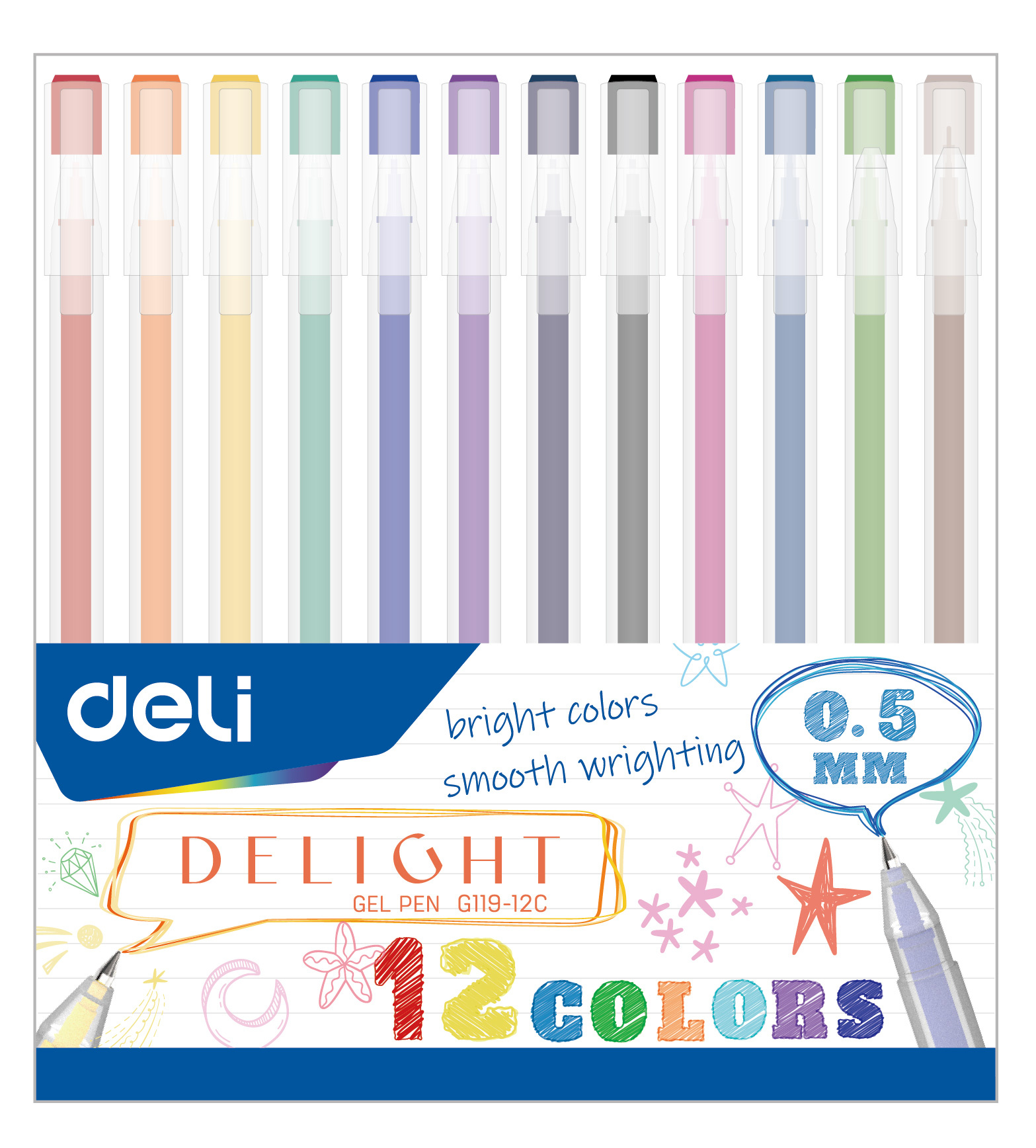 

Набор ручек гелев. Deli Delight EG119-12C ассор. черн. (12шт)