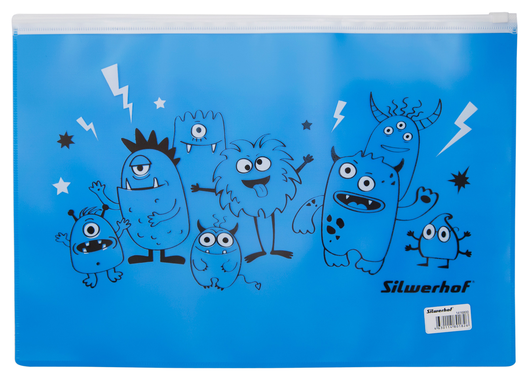 

Папка на молнии ZIP Silwerhof Monsters 255191 A4 пластик голубой цвет молнии белый