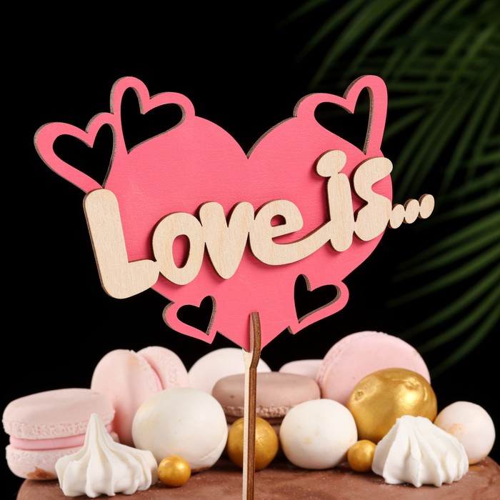 

Топпер Дарим Красиво Love is, в упаковке, красный, 15х7 см, 2 штуки