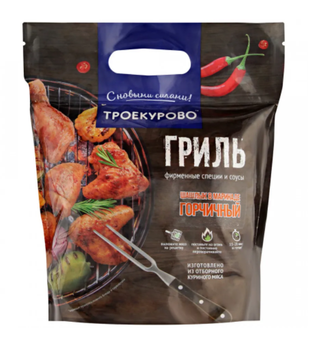 

Шашлык из цыпленка-бройлера в горчичном маринаде Троекурово охлажденный