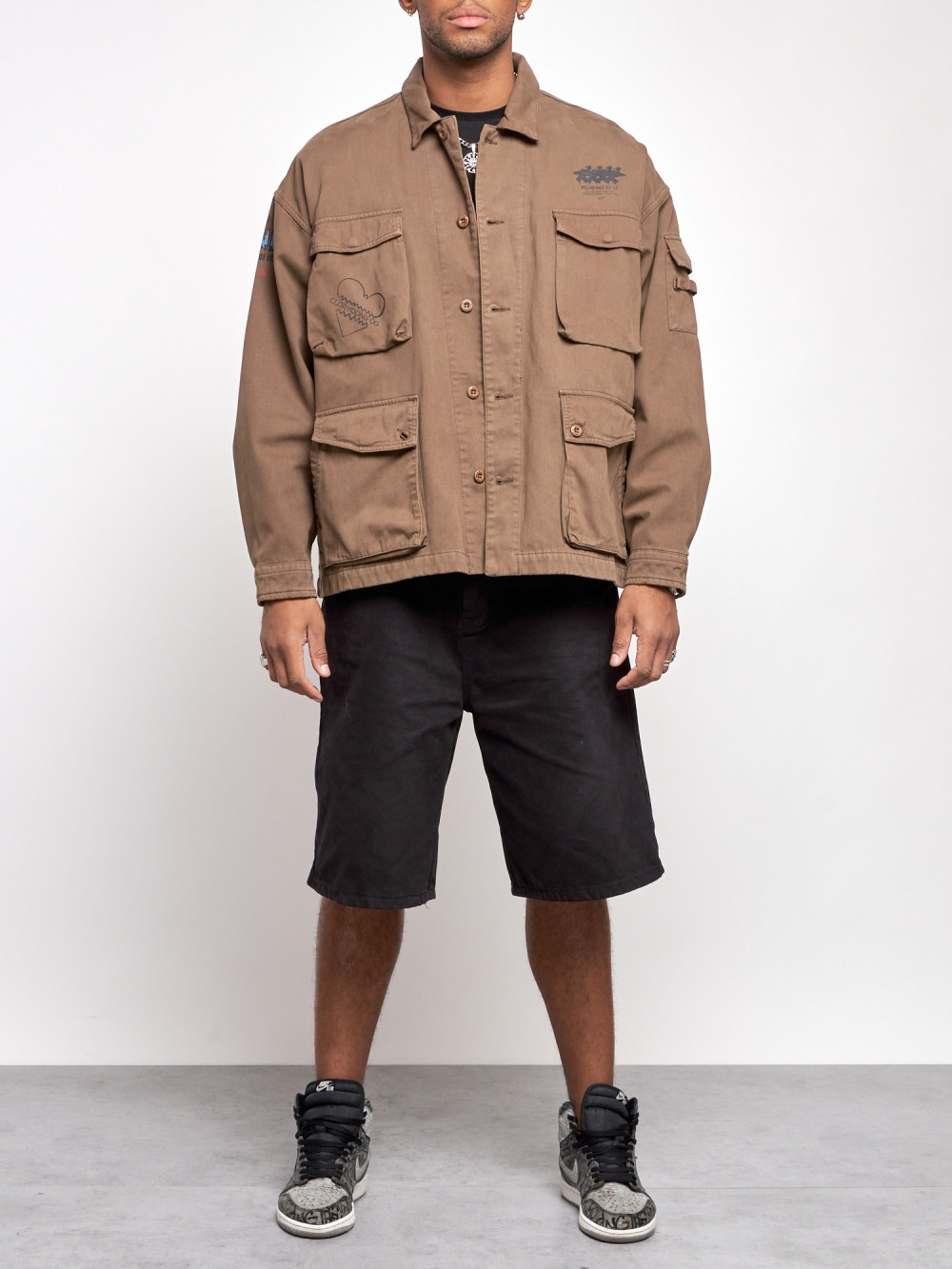 Джинсовая куртка мужская AD12776 коричневая 3XL