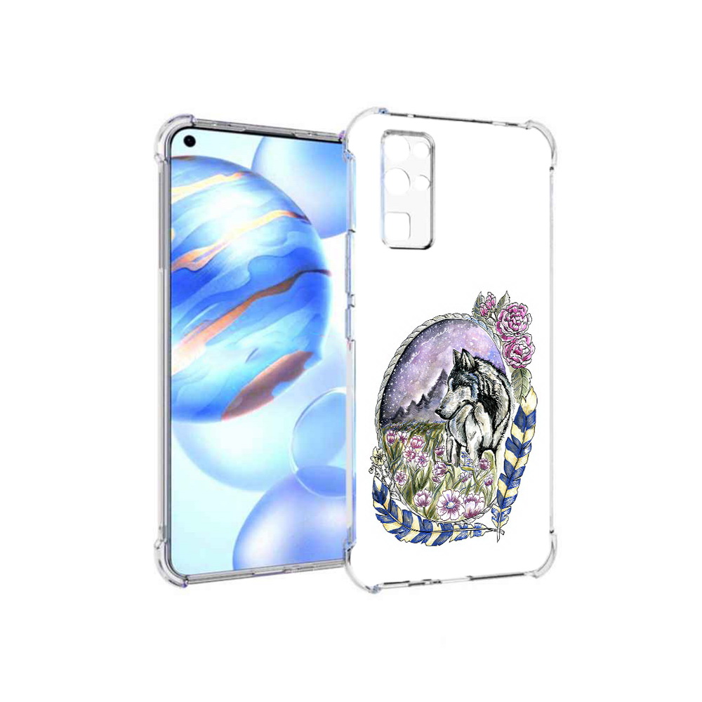 

Чехол MyPads Tocco для Honor 30 нарисованный волк в цветах с перьями, Прозрачный, Tocco