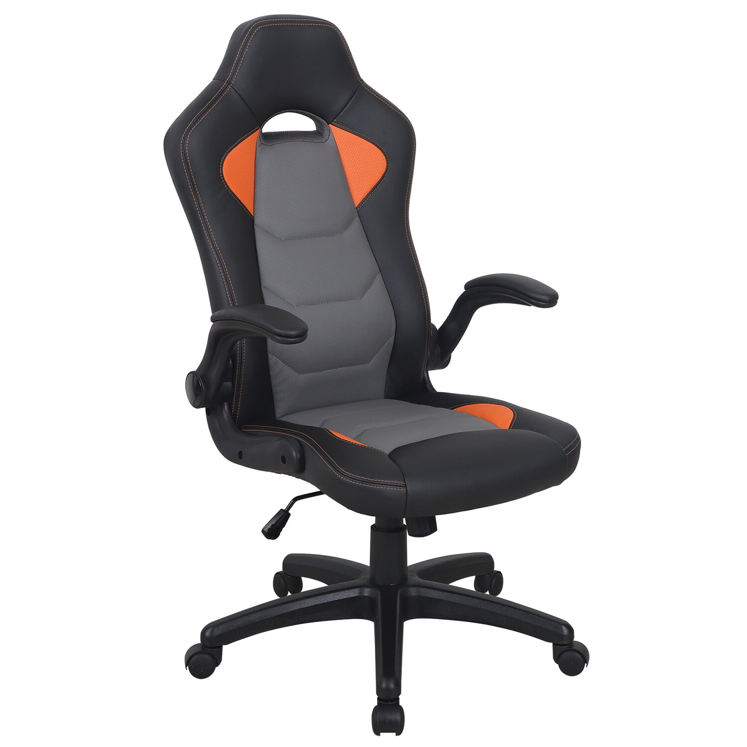 

Кресло компьютерное BRABIX "Skill GM-005", откидные подлокотники, экокожа, черное/оранжево, Черный