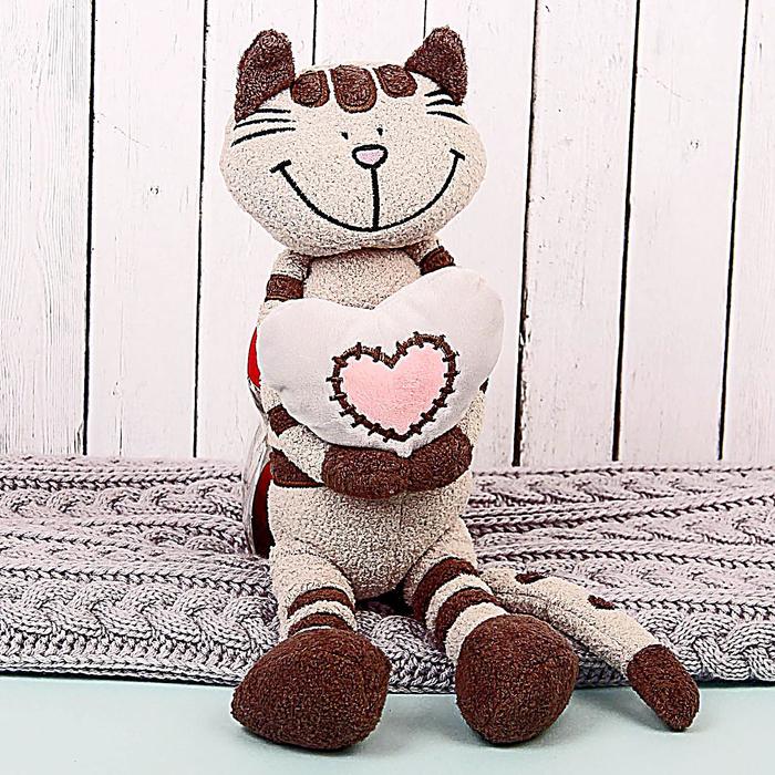 

Мягкая игрушка «Кот Полосатик с сердцем», 33 см, Бежевый