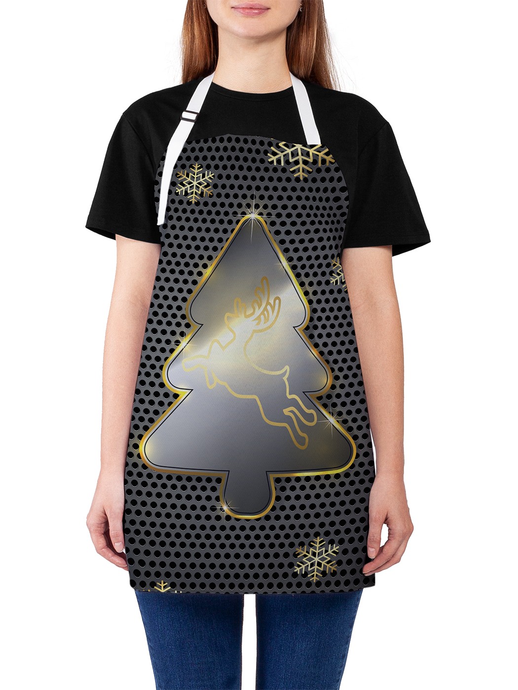 

Фартук женский JoyArty для готовки "Золотая ель", универсальный размер, Белый