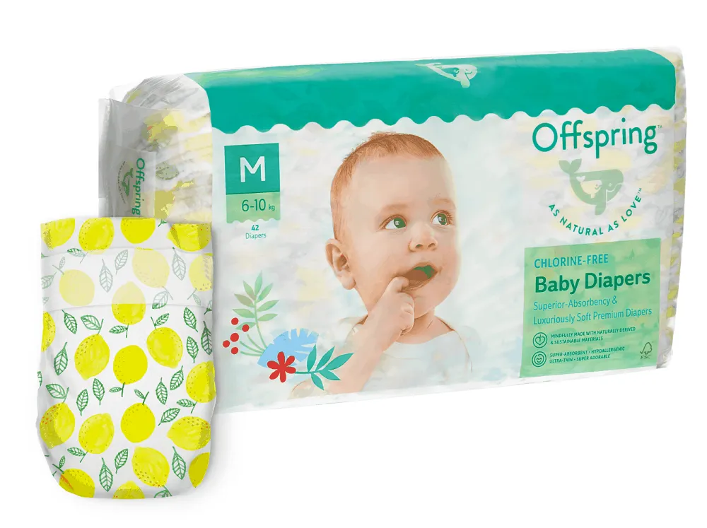 

Подгузники Offspring M 6-10кг 42шт. расцветка Лимоны 259564, Подгузники