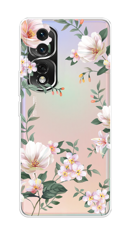 

Чехол на Honor 80 Pro "Beautiful white flowers", Бежевый;зеленый, 6120450-1