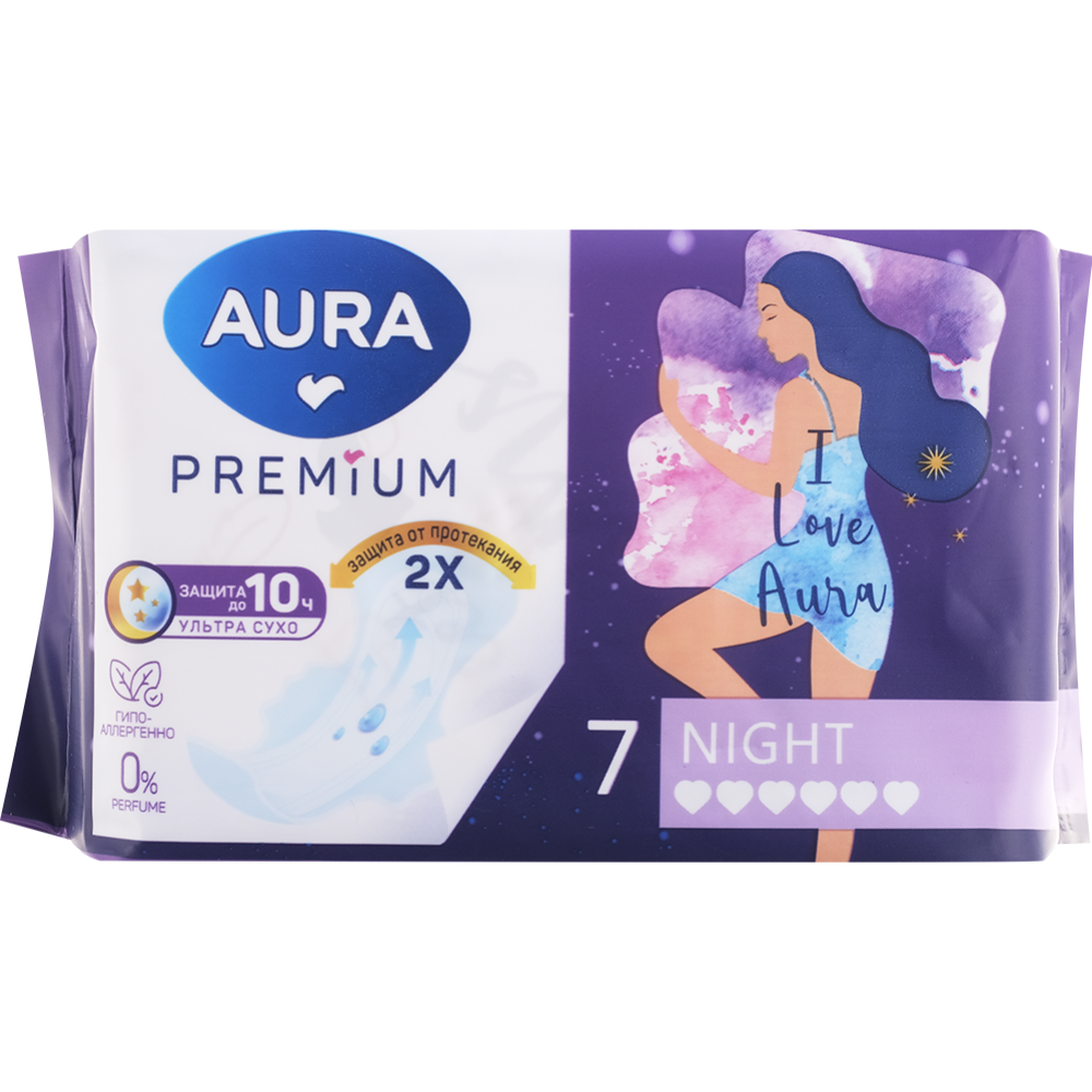 

Прокладки гигиенические Aura Premium Night, 7 шт., Белый