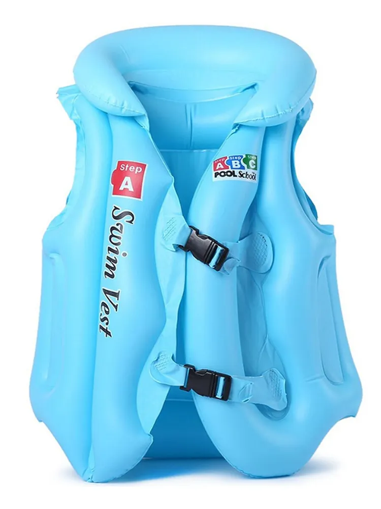 Плавательный жилет надувной детский RASULEV голубой размер М, 5-8 лет