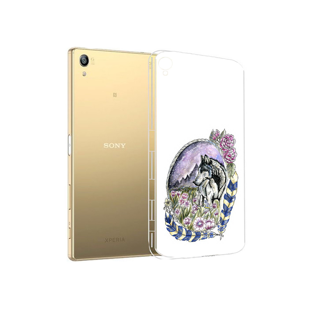 

Чехол MyPads Tocco для Sony Xperia Z5 Premium нарисованный волк в цветах с перьями, Прозрачный, Tocco