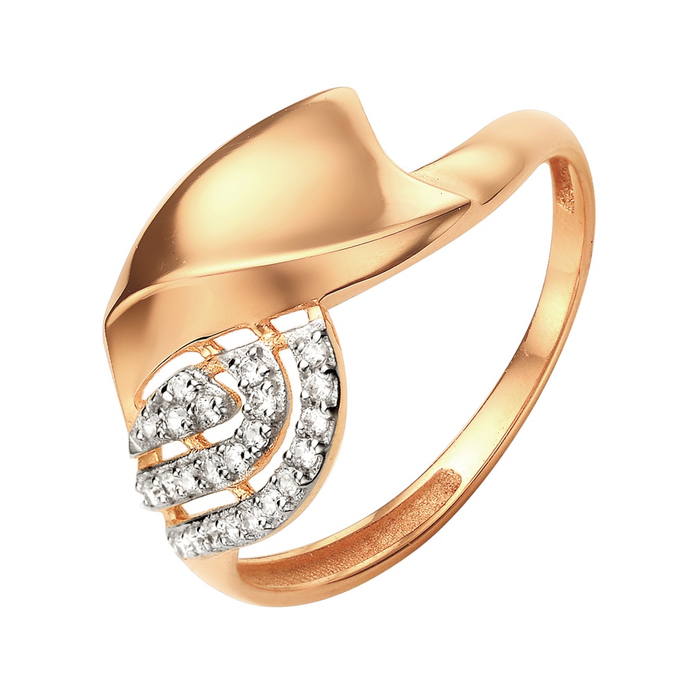 Кольцо из красного золота с фианитом, размер 18, 585 пробы золота, артикул 301011625.