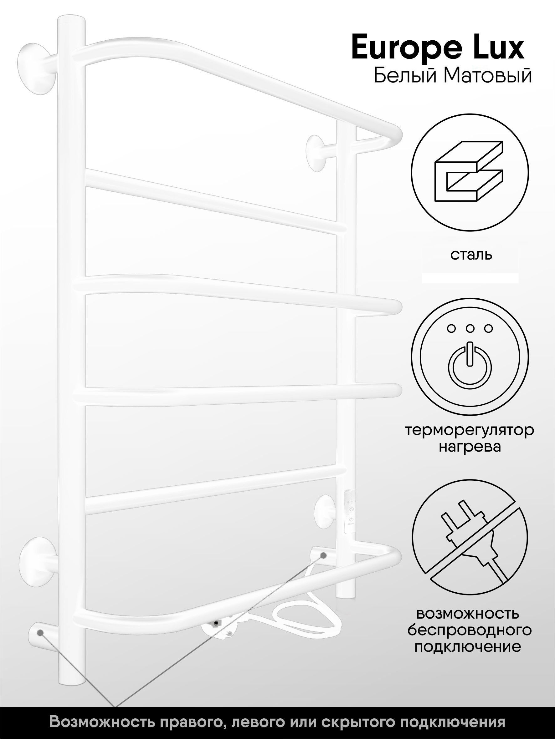 фото Полотенцесушитель электрический ind (indigo) europe lux 60/50 белый матовый