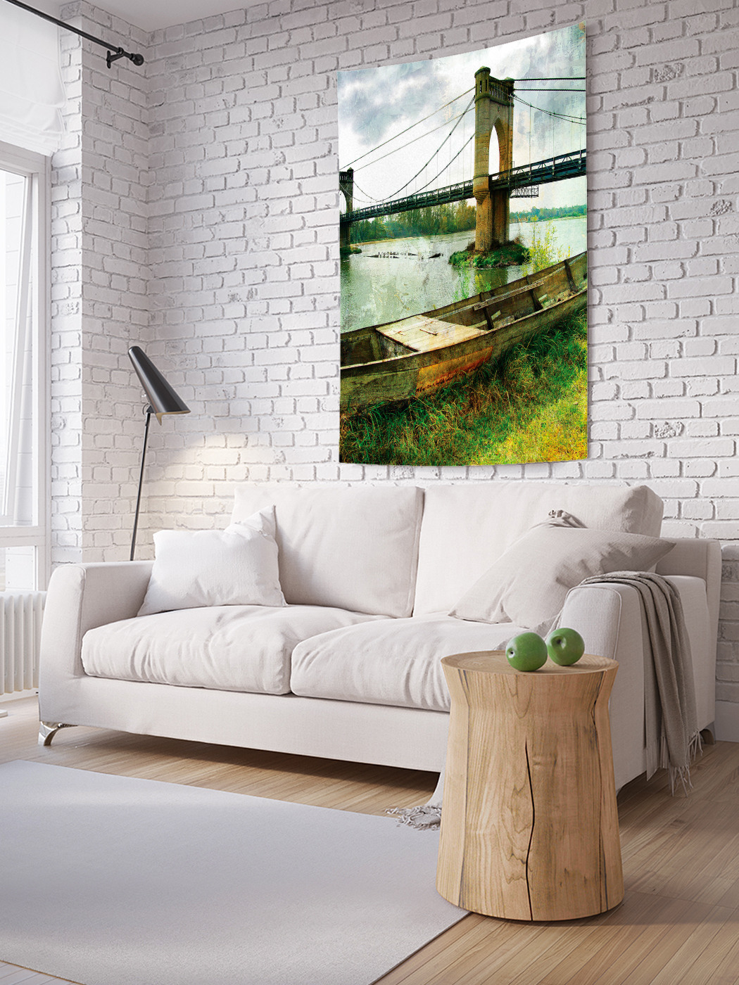 фото Вертикальное фотопанно на стену joyarty "лодка у моста", 150x200 см