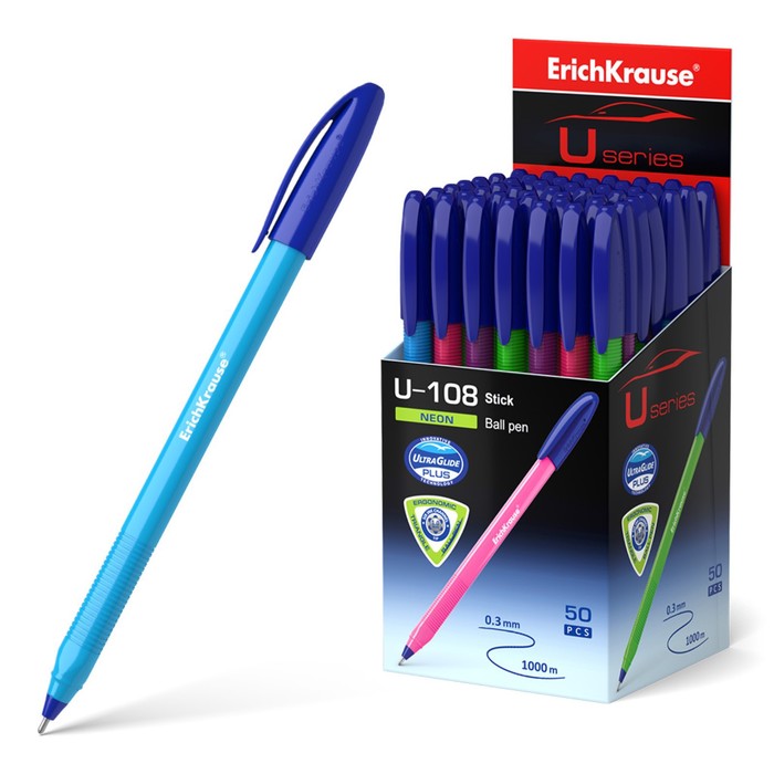 

Ручка шариковая ErichKrause U-108 Neon Stick пишущий узел 1 мм синий в ассортименте