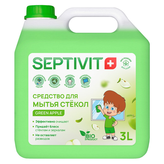 фото Средство для мытья стекол septivit premium green apple 3л