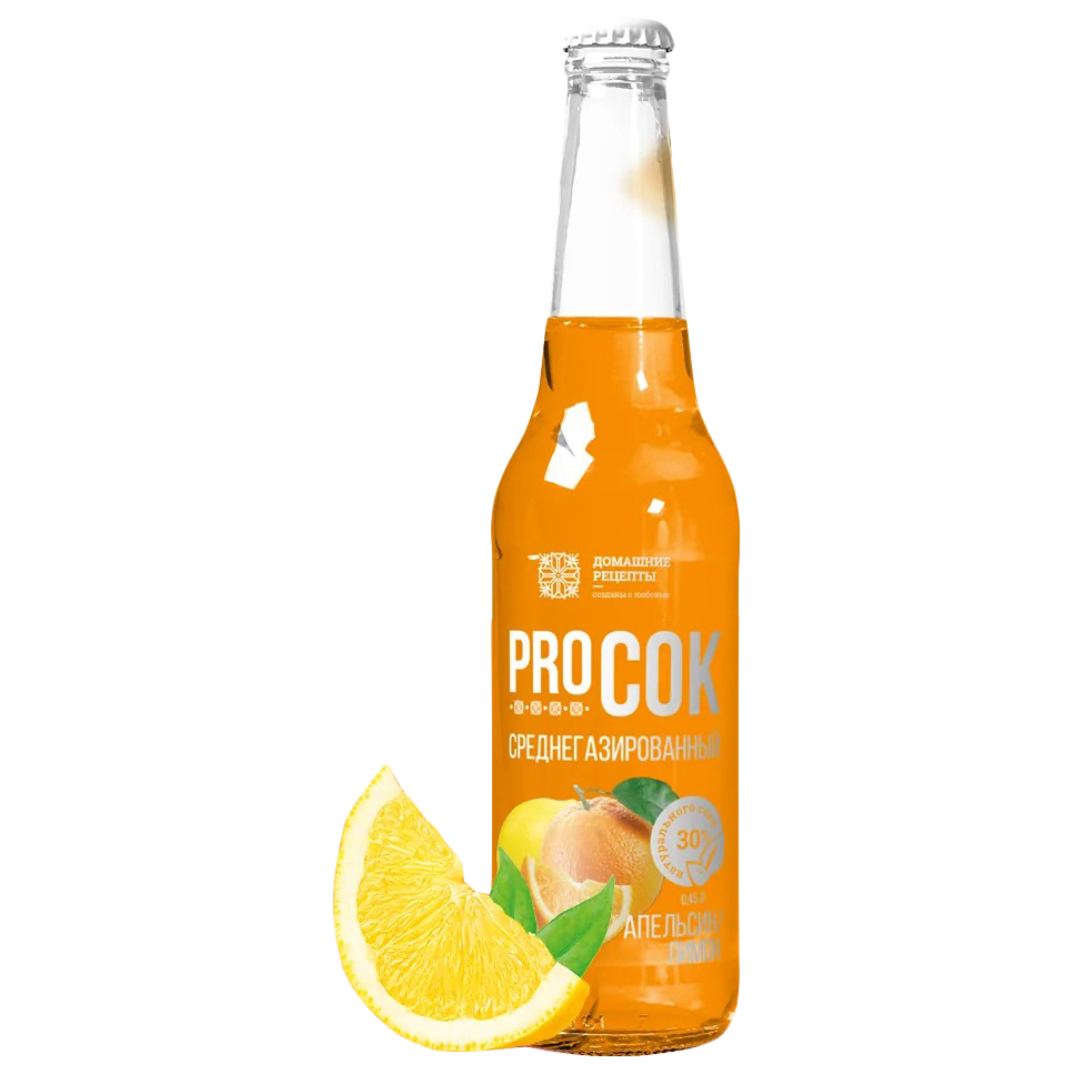 Напиток сокосодержащий Домашние рецепты Pro sok среднегазированный, апельсин и лимон 500мл