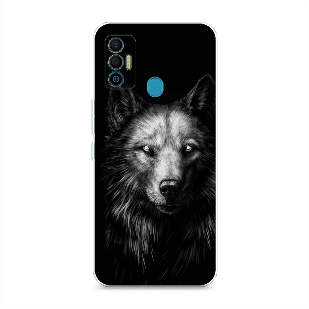 фото Силиконовый чехол "волк черно белый" на tecno spark 7 awog