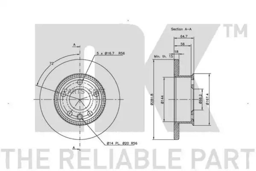 

Диск тормозной VW T4 (90-92) 15" 280x18 передний NK 1шт