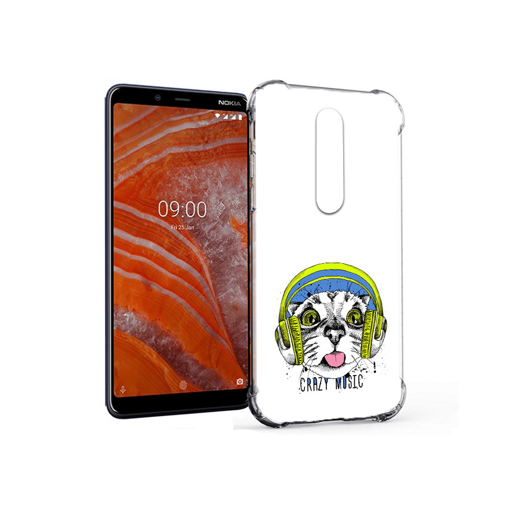 Чехол MyPads Tocco для Nokia 3.1 Plus кошка в наушниках рисунок (PT121397.96.403)
