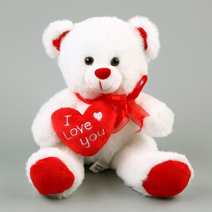 Мягкая игрушка Медведь с сердцем 9473225, 19 см, белый