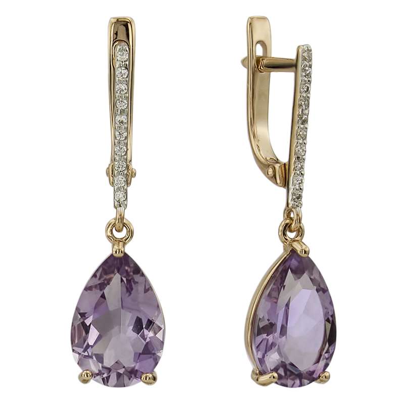 

Серьги подвески из красного золота ALORIS Серьги 1621АКц, фианит/аметист, Серьги 1621АКц