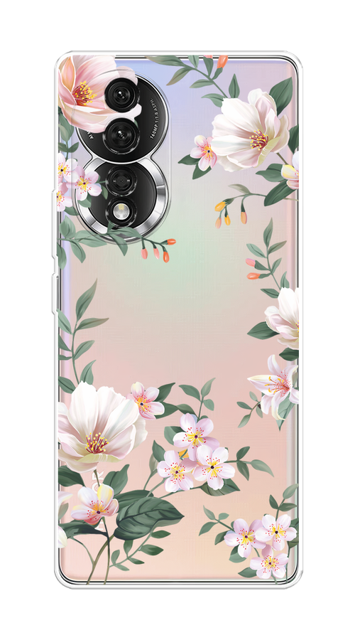 

Чехол на Honor 80 "Beautiful white flowers", Бежевый;зеленый, 6120350-1