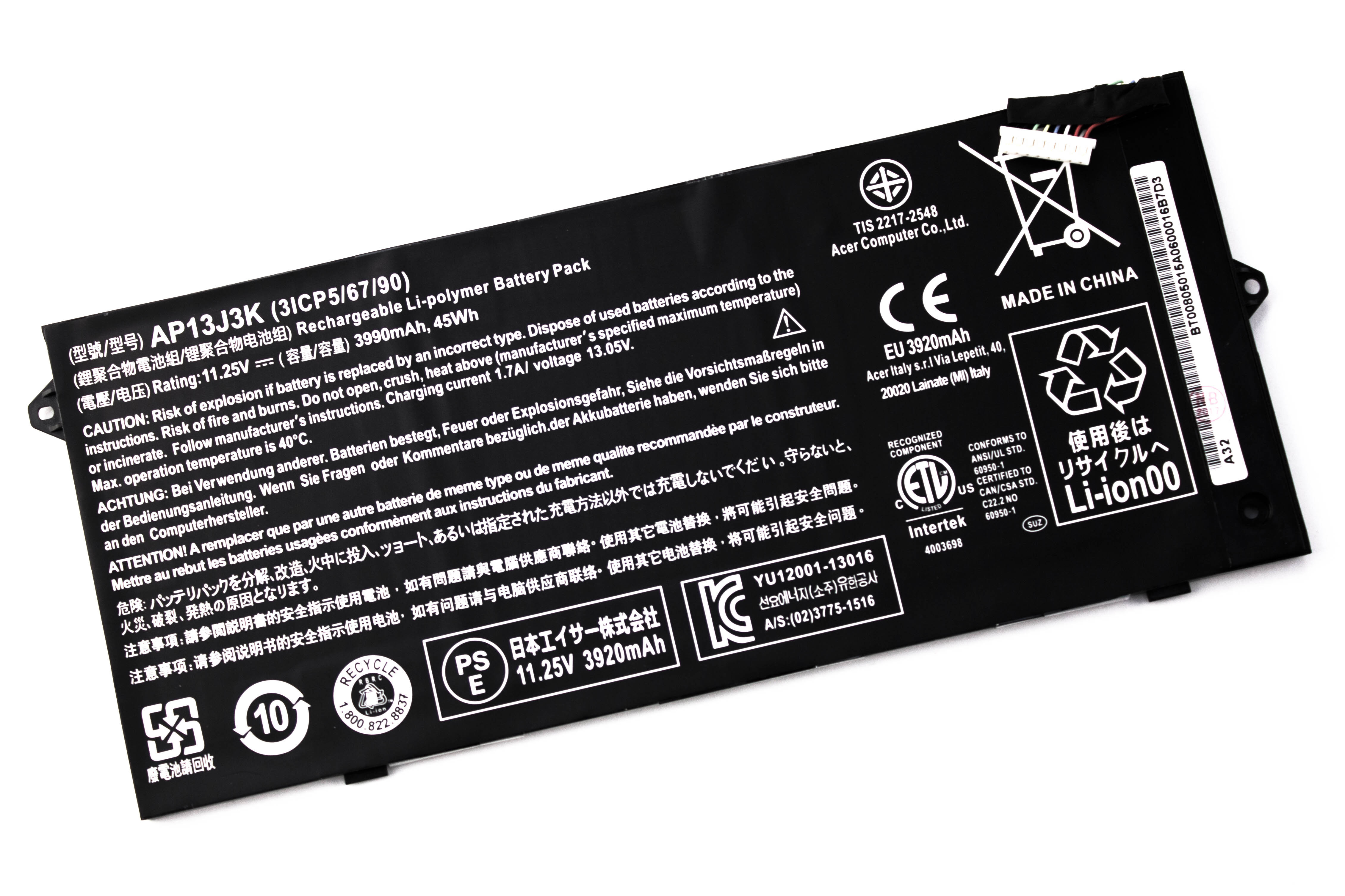 

Аккумулятор для ноутбука Acer C720 C740 (11.1V 3400mAh) AP13J3K