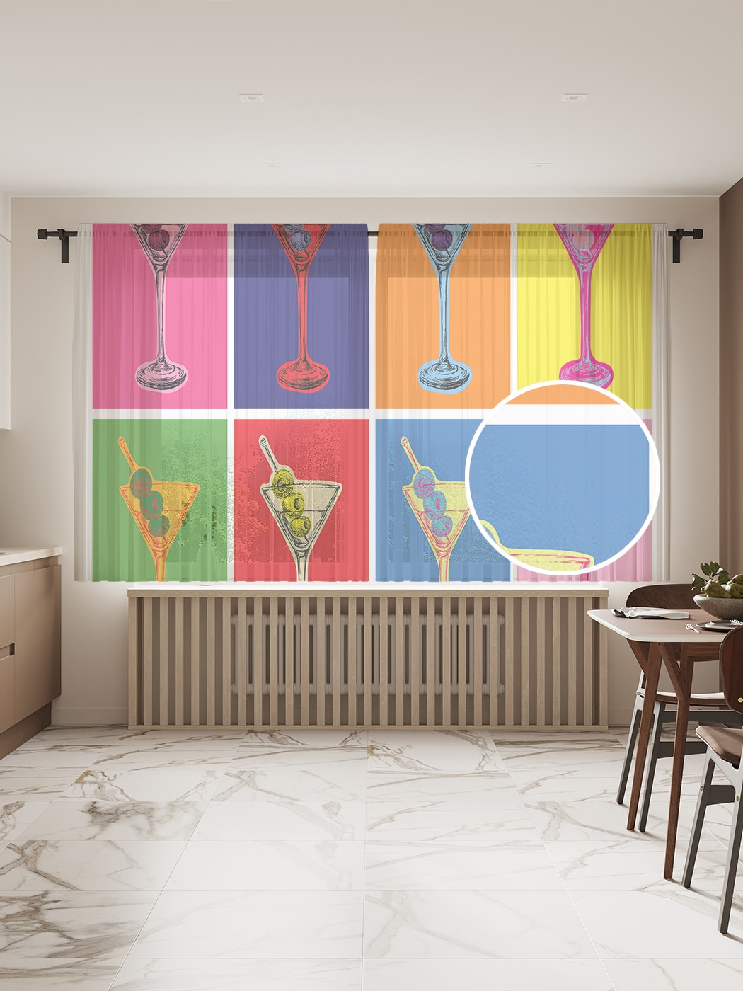 

Фототюль JoyArty "Коктейли с маслинами", 145x180см (2 полотна с лентой + 50 крючков), Коктейли с маслинами