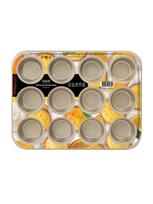 

Форма для кексов антипригарная на 12 шт. Moulin Villa Gold GLWM-012, 35,3 х 26,5 х 3 см, Золотистый, GLWM-012