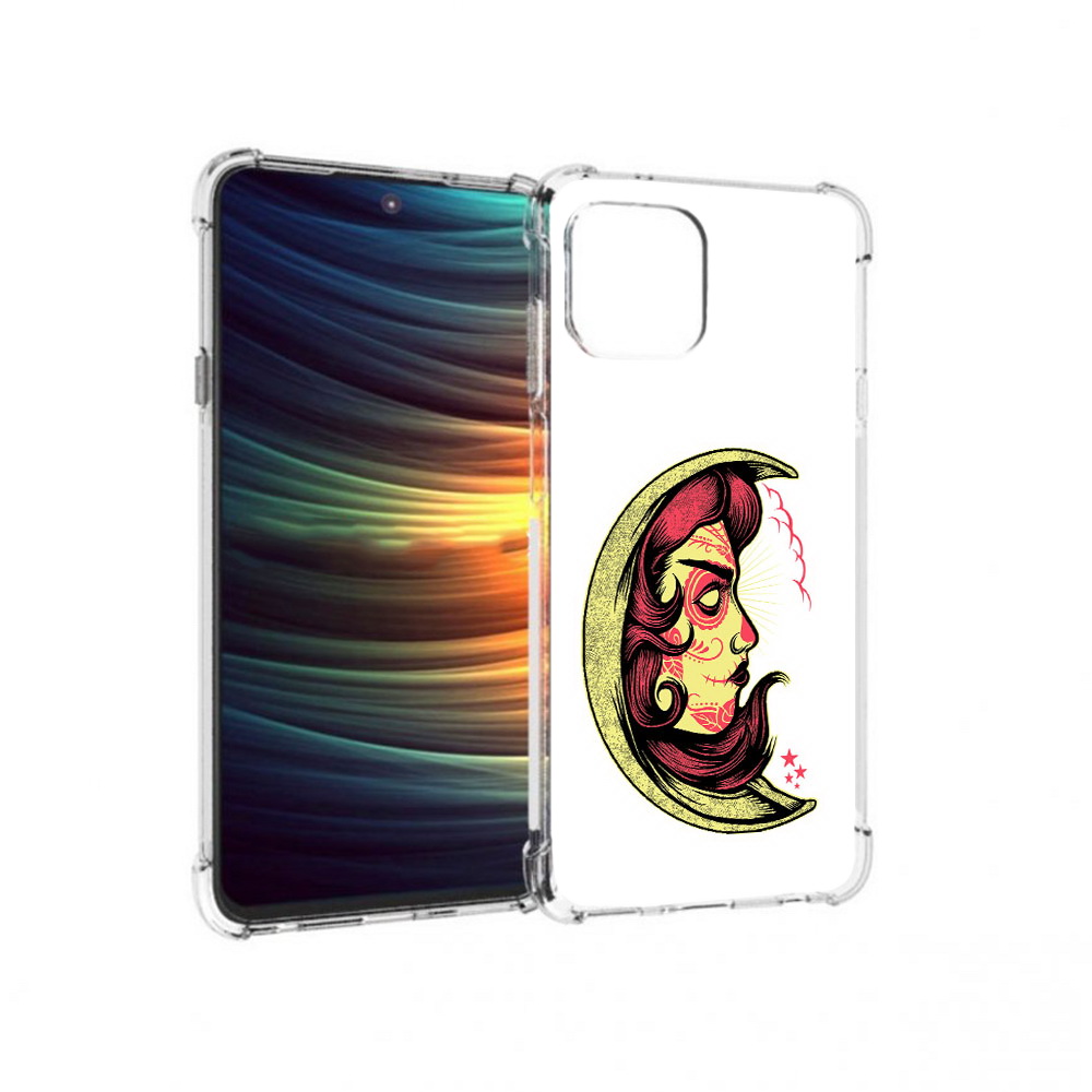 

Чехол MyPads Tocco для Motorola 20 Lite желтый полумесяц с лицом девушки, Прозрачный, Tocco